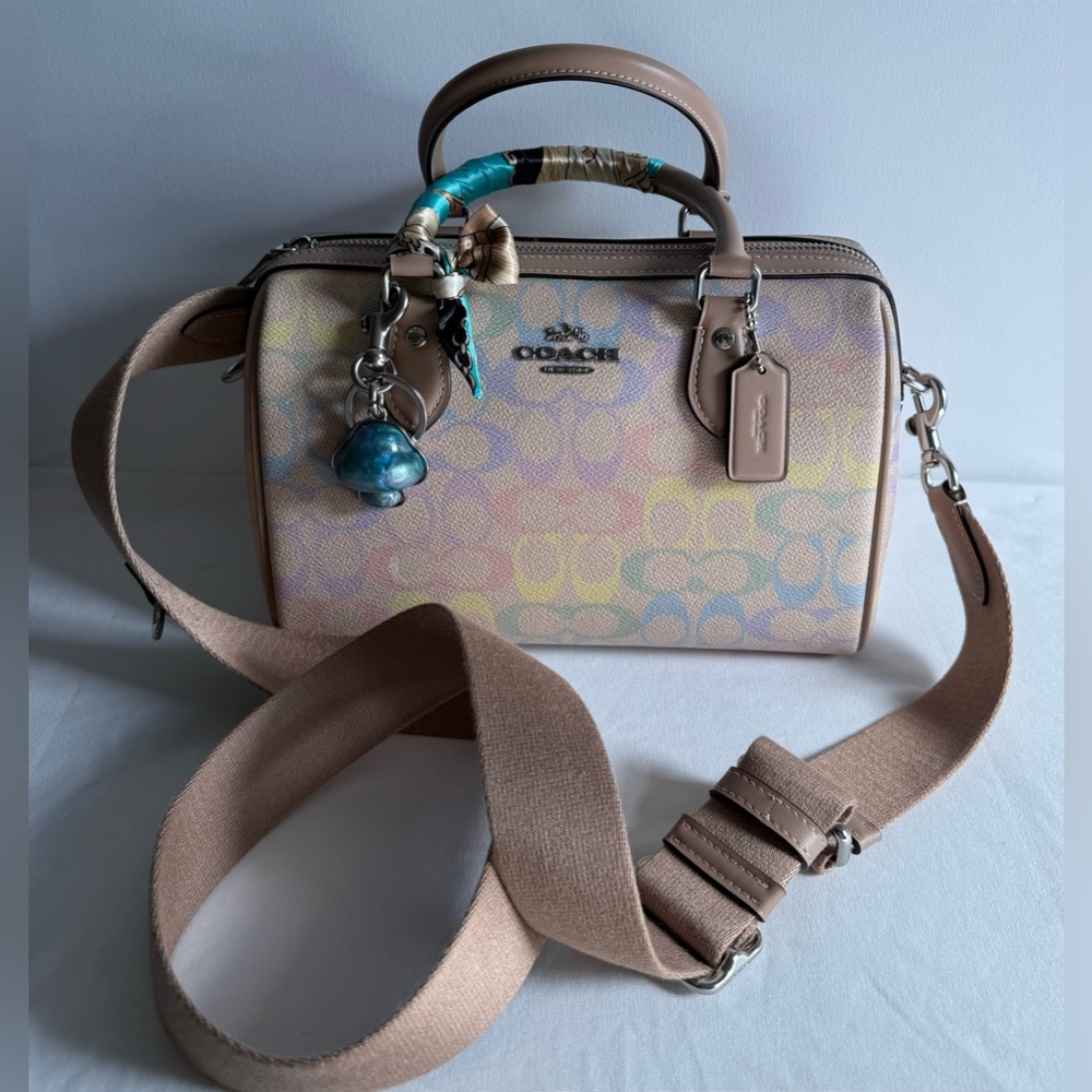 NWT Coach Rowan Bag Rainbow Regular Size CDA90 a free unbranded Charm and scarf